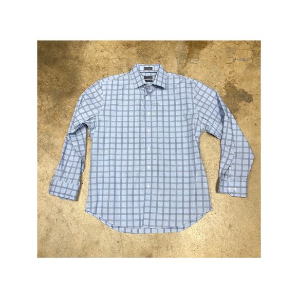 Calibrate Men’s Blue Plaid Dress Shirt – Trim Fit / Non-Iron Stretch - Picture 2 of 16